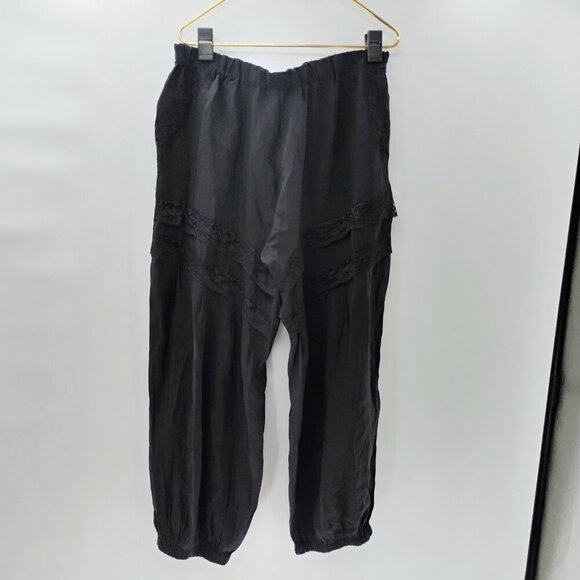 By Anthropologie Pieced Lace Joggers Lace Pull On Black Wide Leg balloon barrel - Picture 10 of 16